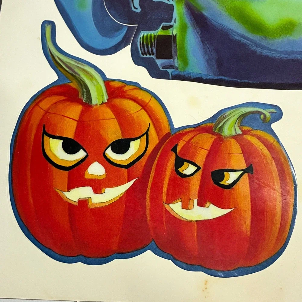 Halloween Window Clings Multicolor Frankenstein Pumpkins Vintage Vinyl Decor